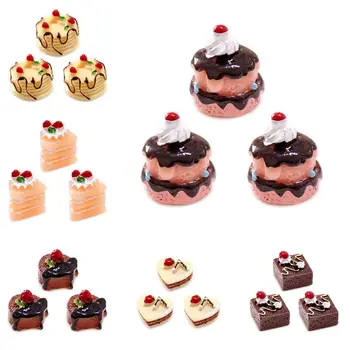 

3Pcs Miniature Imitation resin Cakes Food Figurine Doll House Jewelry Accessory