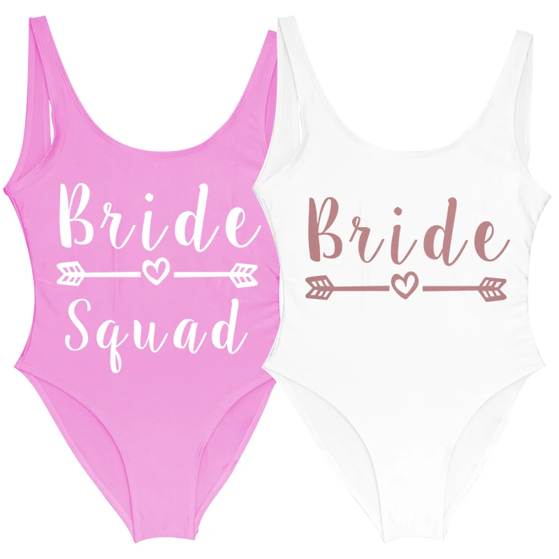Bridal Hen Party One Piece Swimsuit BRIDE Squad Letter Print Bathing Suit Swimwear Maillot De Bain Beachwear Bride Swim Suit women sport swimsuits,women swim dresses