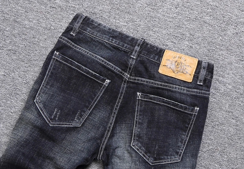 Italian Style Fashion Men Jeans Retro Black Blue Slim Fit Patches Designer Ripped Jeans Men Streetwear Hip Hop Pants Biker Jeans