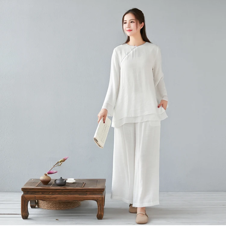 Sexy Loose Wide Leg Yoga Pants Women Chinese Style Breathable Gym Sport Running Trousershanfu Tai Chi Uniform Dance Tang Suit