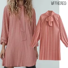 Увядшее осеннее английское элегантное розовое плиссированное платье миди с бантом для женщин vestidos de fiesta de noche vestidos Вечернее платье блейзеры