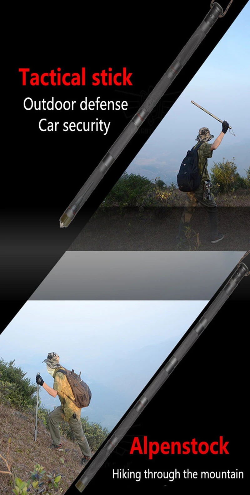 XC Multifunction Camping Hiking Walking Sticks Alpenstock Outdoor Aluminum Alloy Defense Tactical Stick Portable Camping Tools  (7)