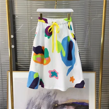 

Women's Summer Skirt Colorful Cartoon Graffiti Print Female Clothing Midi Skirts