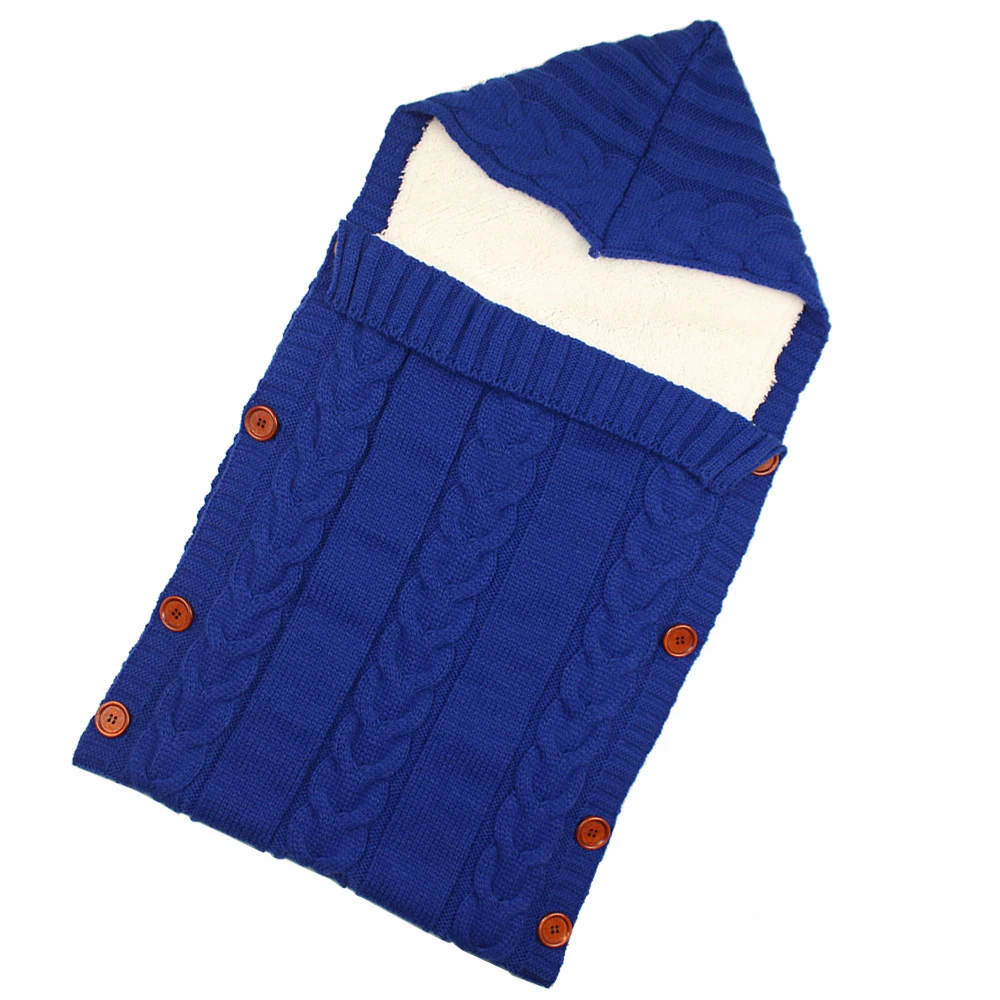LOOZYKIT, детский спальный мешок, конверт, зимняя детская муфта для коляски, вязаный спальный мешок для новорожденных, пеленка, Вязаная Шерсть - Цвет: blue