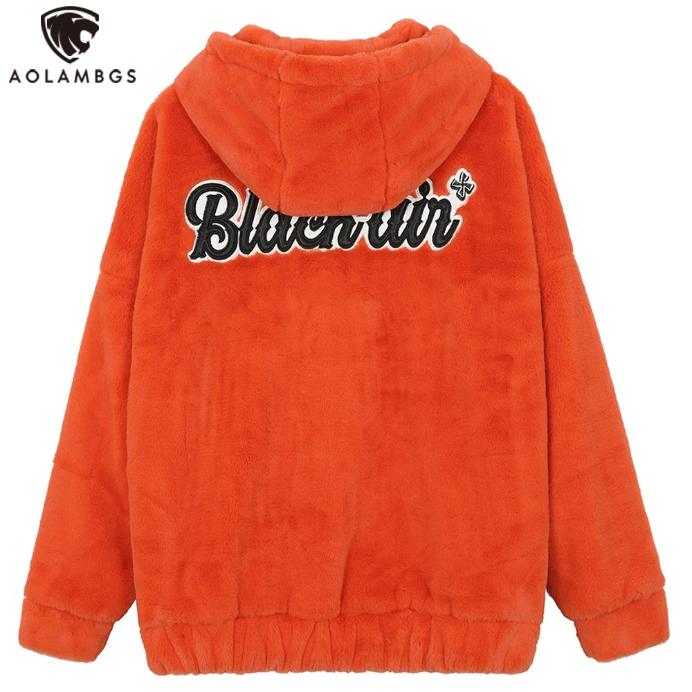 

Aolamegs Letter Embroidery Hooded Jacket Men Winter Fleece Thicken Warm Fashion Hip Hop 3 Color Optional Couple Coats Streetwear