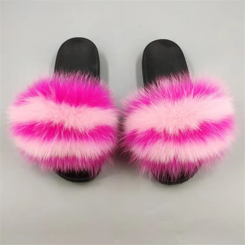 

Women Fur Flip Flops Unisex Natural Fox Fur Slippers Ladies Beach Furry Sandals Female Indoor Fur Slides House Fluffy Flat Shoes