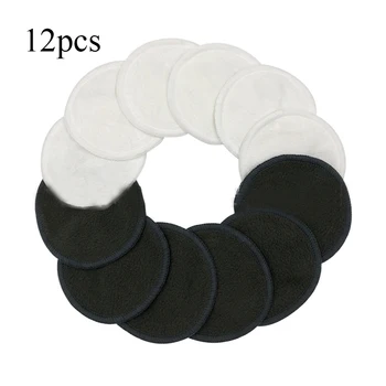 

12pcs Practical Nail Art Facial Cleaner Lips Bamboo Fiber Makeup Remover Pad Washable Double Layer Reusable Round Wipes Mascara