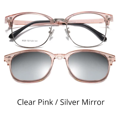 Clear Pink-Silver Два Oclock поляризованные солнцезащитные очки с магнитным зажимом на Polar TR90 оптика солнцезащитные очки зеркальные женские очки без класса линзы Z8020 - Цвет линз: Clear Pink-Silver