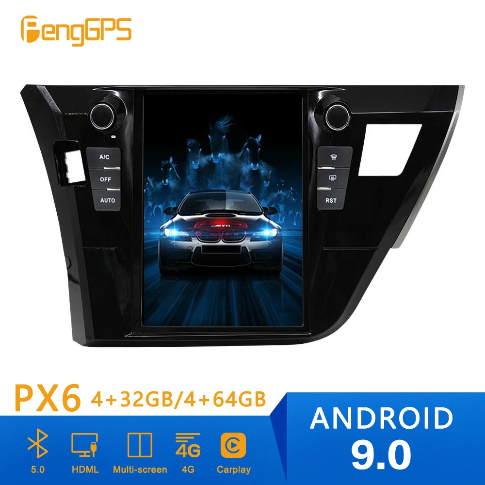 Автомобильный GPS навигатор в стиле Tesla Android 9 PX6 4 Гб ОЗУ для Toyota Corolla 2014 2015 20 дюймов
