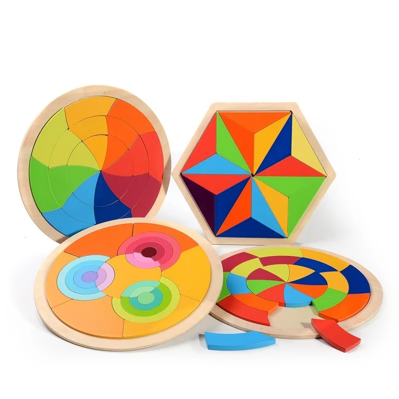 

Children'S Educational Colorful Circular Ring Building Blocks Rainbow Circle Jigsaw Puzzle Creative Wooden Rainbow Toy Puzzles J