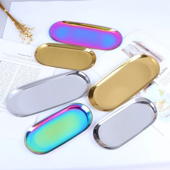

Nordic Style Oval Jewelry Storage Serving Tray Platter Stainless Steel Snack Tray Metal Storage Gold Decoration S L