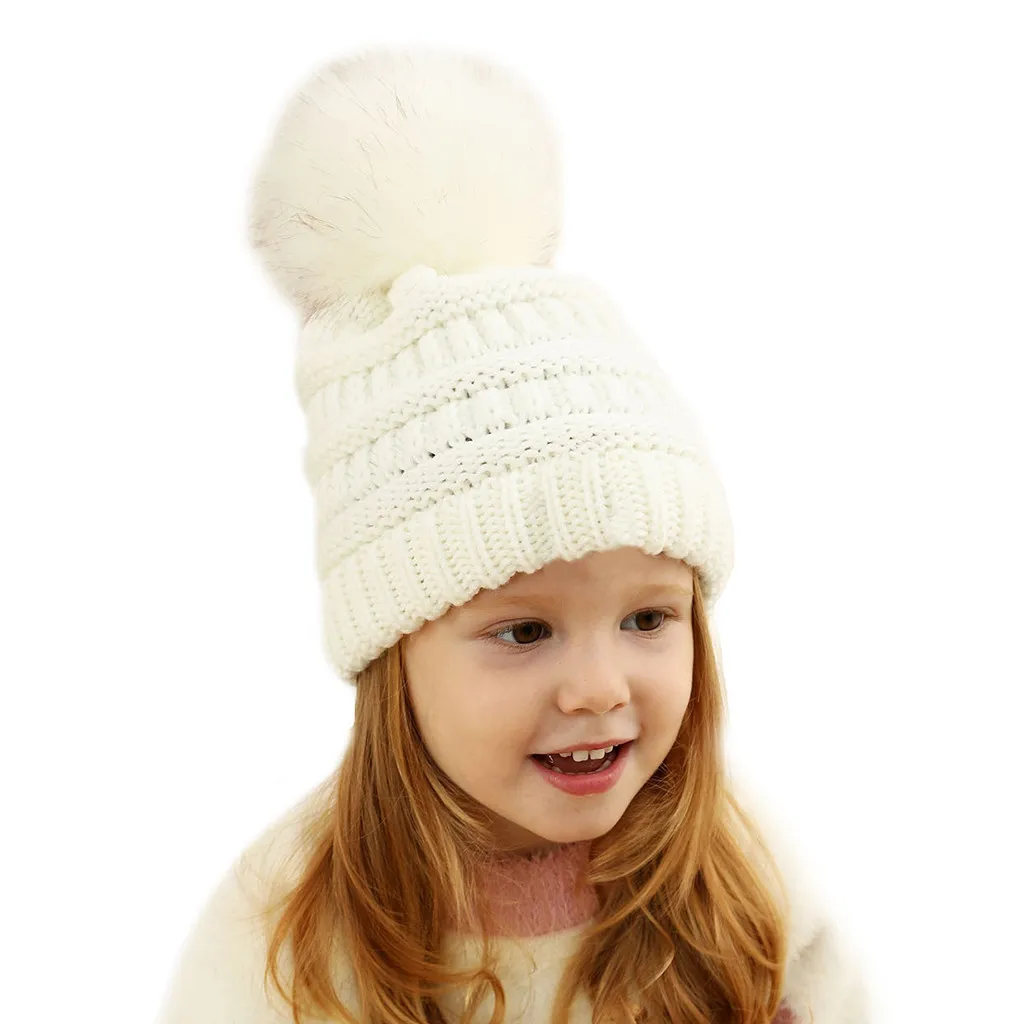 Unisex Polyester Solid Knitted cap New Hair hat Children Girls Keep Warm Winter Casual Knitted Hat Hemming Hat Ski Hat#PYS