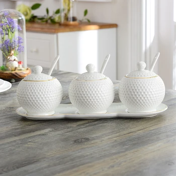 

Nordic Pure White Ceramic 3Pcs/Set Spice Jar Salt Sugar Pepper Shaker Seasoning Pots Kitchen Accessories Storage Bottle Rack