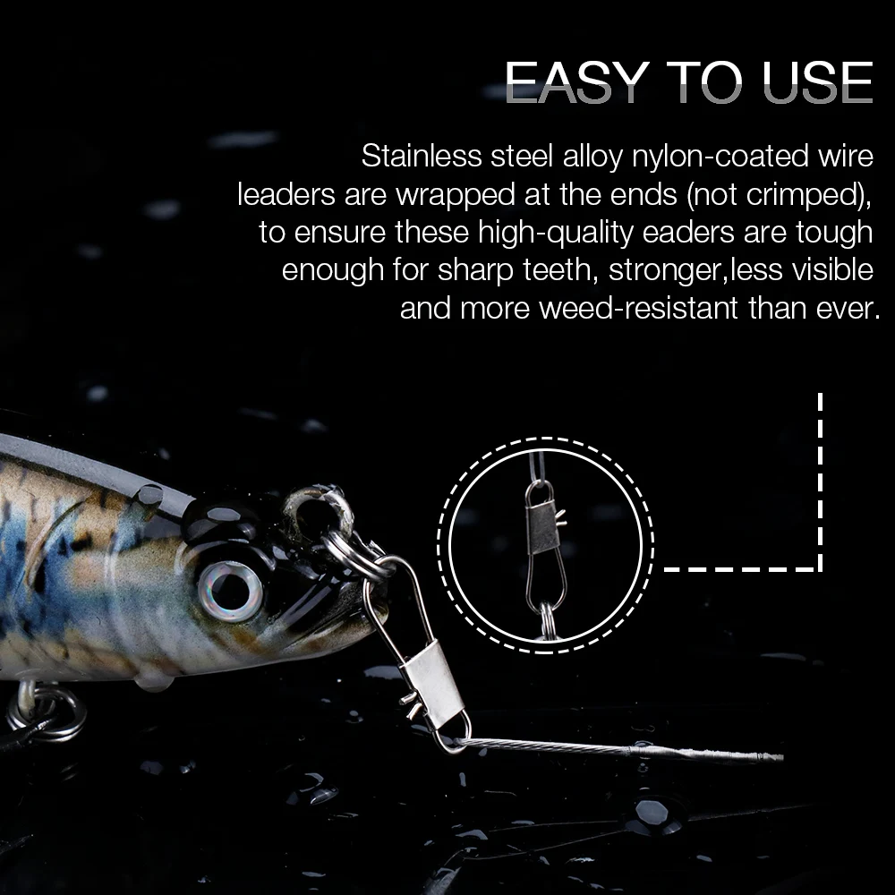 Fishing Line Fishing Tackle Fishing Leashes VTAVTA 20pcs/Lot Anti-Bait Steel Wire Leader With Swivels Leashes For Fishing 32LB Bass/Pike Lure Fishing Line Accessories