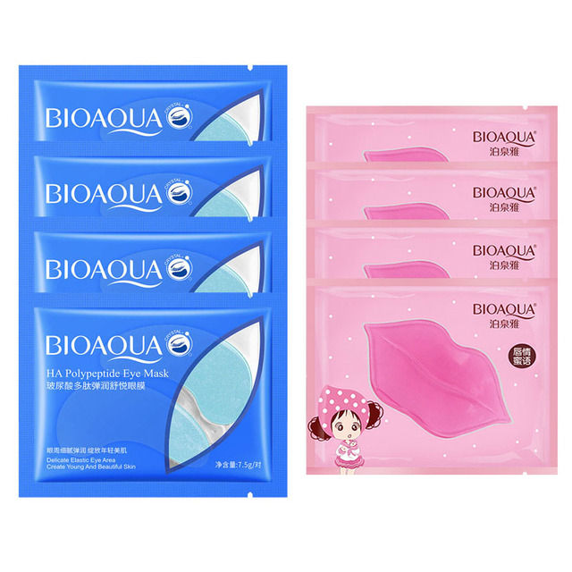 Eye Mask Combination 4pcs Moisturing Nourishing Lips Mask 4Pairs Collagen Anti-Aging Wrinkle Dark Circles Eye Patch Skincare