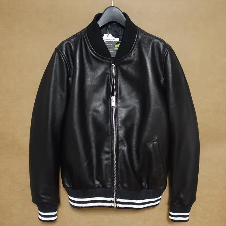 Italy Fashion Spring Autumn Fall Clothing Women's Natural Real Genuine Sheepskin Lambskin Leather Coat Couple Jacket Black XXXl