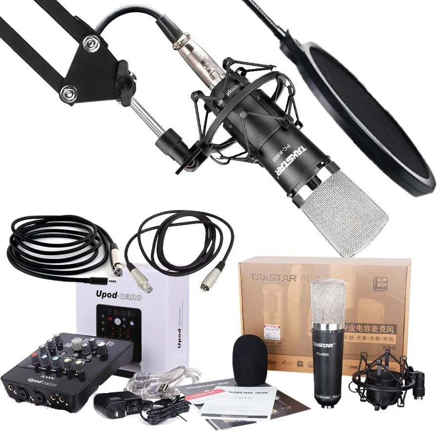 Takstar PC K600 записывающий микрофон со значком Upod nano Sound Card professional для студийной