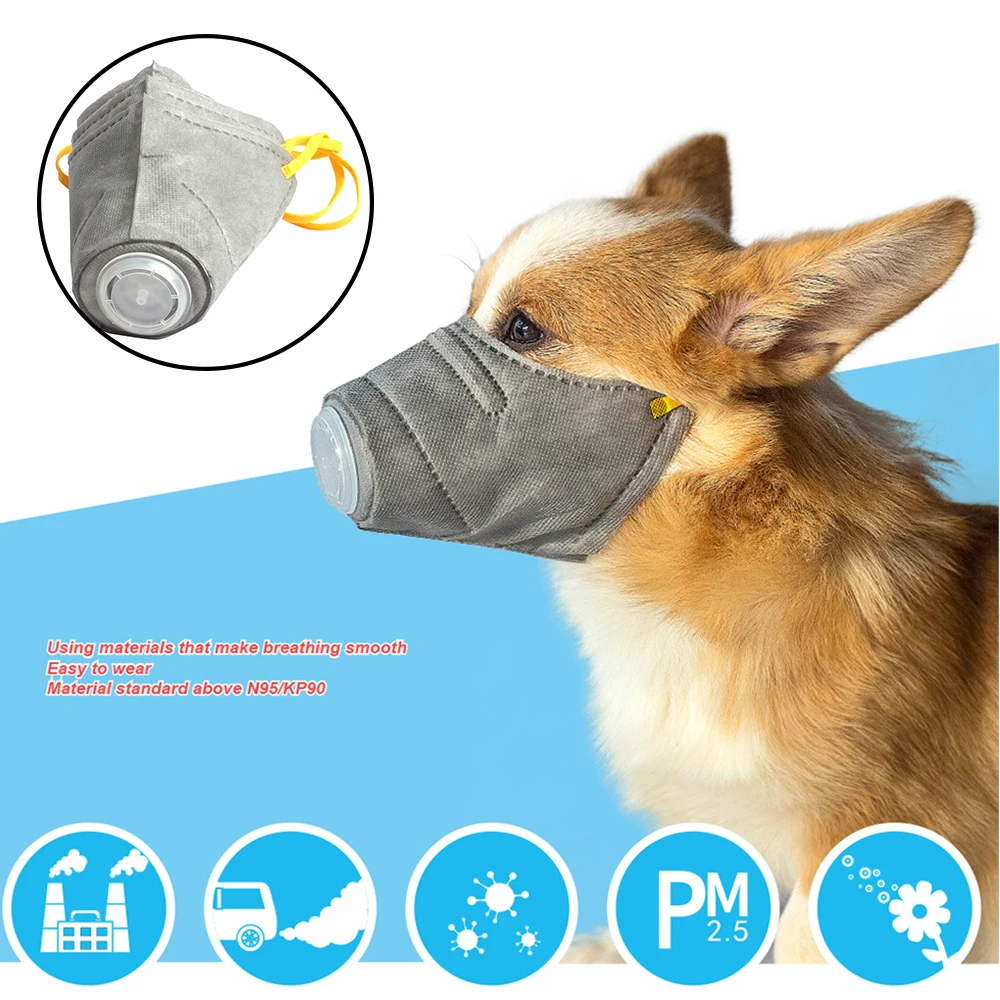 

3pcs PM2.5 Adjustable Strap Dog Protective Muzzle Mask Adjustable Breathable Anti Fog Smoke Puppy Mouth Guard Mask Cover