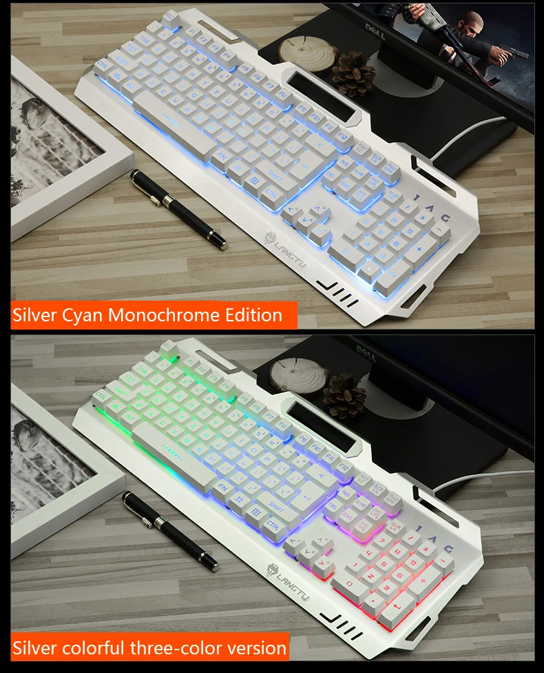 Игровая клавиатура с подсветкой 104 клавиш, проводная USB клавиатура RGB для планшета, Настольная Механическая сенсорная игровая мышь, Просвечивающая