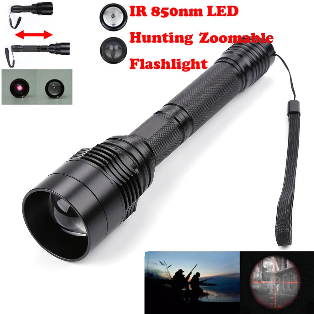 Linterna de caza con nocturna, linterna LED con batería 850nm, Zoom infrarrojo, portátil, de mantenimiento| - AliExpress