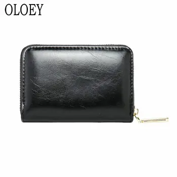 

The New 2019 Oil skin Small Card & ID Holders Women short Zipper coin purse wax oil Leather Multi-card position Credit card set