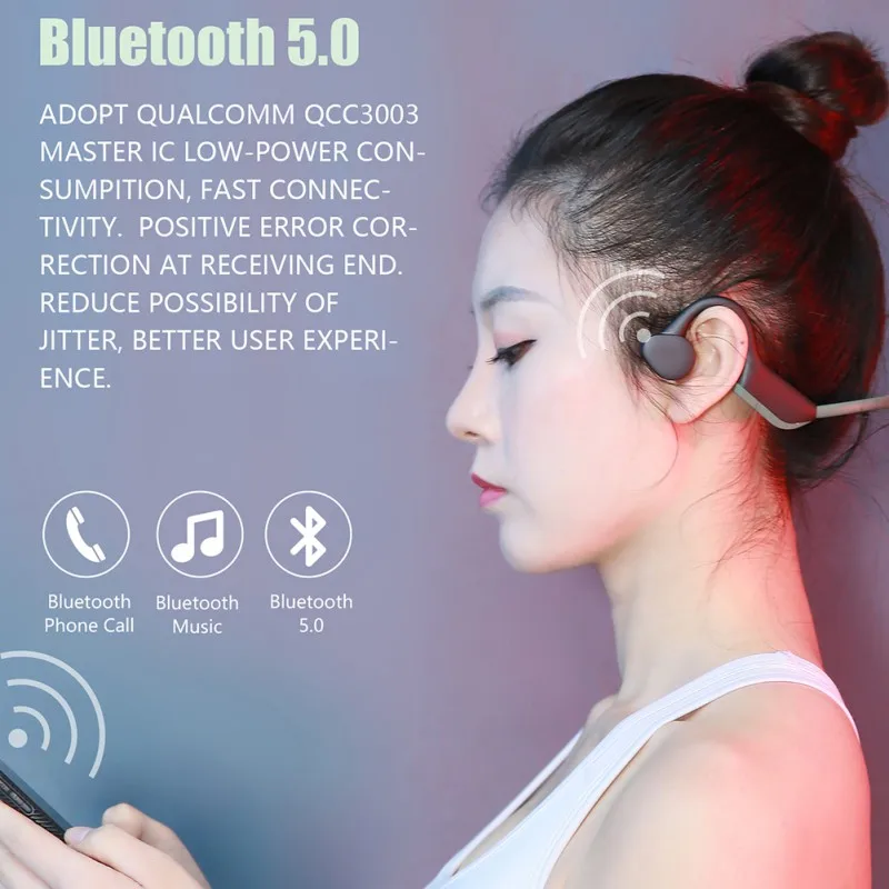 Bluetooth 5,0 наушники с шейной полосой костной проводимости открытая карта памяти