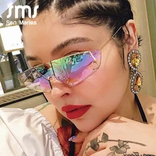 Модные солнцезащитные очки кошачий глаз женские Роскошные цельные нестандартный рисунок розовые линзы очки с заклепками мужские и женские винтажные очки UV400