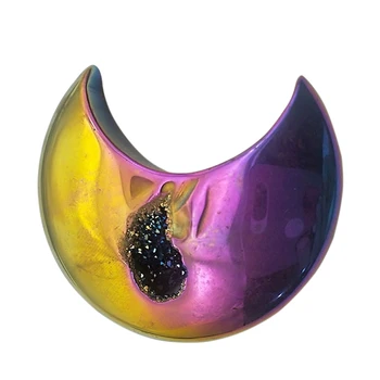

Beautiful Titanium Rainbow Aura Agate Quartz Moon Skull Crystal Healing 1PC