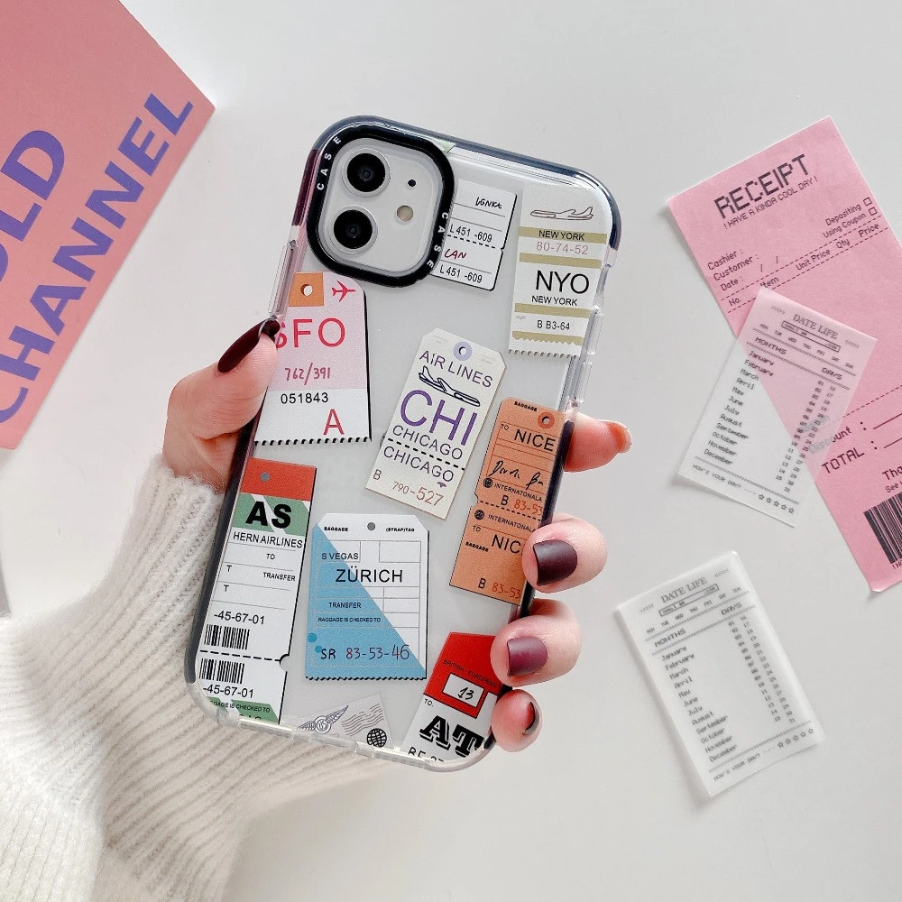 ホット高級航空券旅行ステッカーラベル電話ケースiphone 7 8プラス11プロx Xs 12最大インファッションかわいい女の子シリコンカバー Phone Case Covers Aliexpress