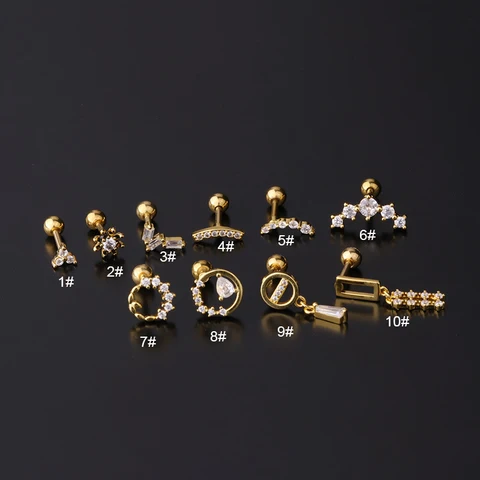 1Pc Stainless Steel Cz Cartilage Earrings for Women Geometric Dangle Earrings Helix Tragus Lobe Ear Piercing Jewelry