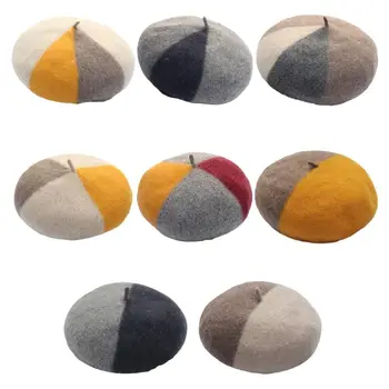

Adults Children Autumn Winter Wool Beret Cap Fashion Patchwork Style Female Ladies Painter Outdoor Elegant Beanies Bonnet Hat