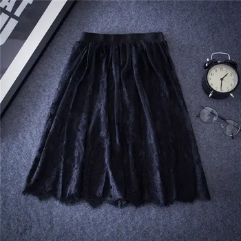 

Women Sexy Lace Skirts Solid Casual Mesh tulle skirt Hollow Out short Pencil Elegant Skirt