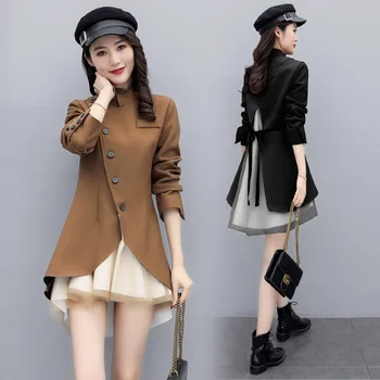 

Dress elegant trend temperament 202020's season long personality stitching long sleeve skirt tide