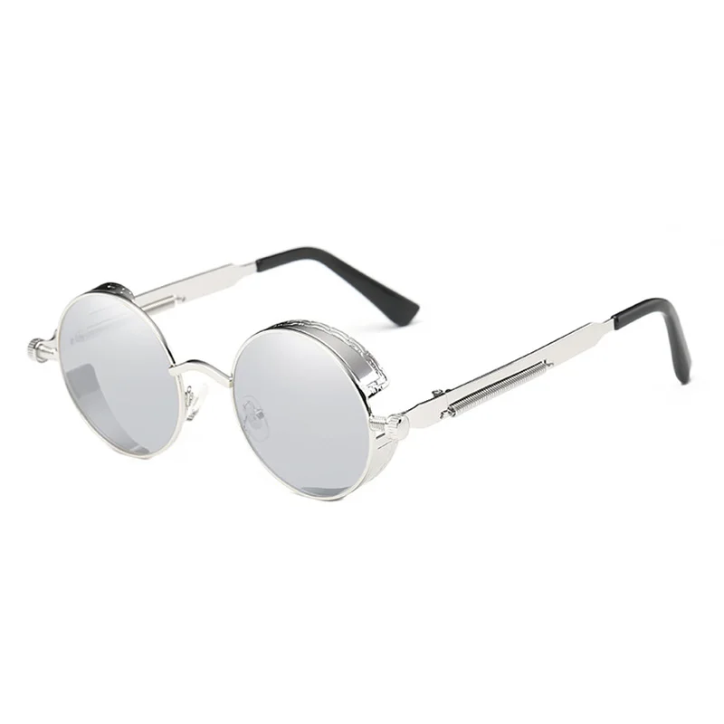 Silver Silver RBENN металлические круглые солнцезащитные очки в стиле стимпанк для мужчин и женщин, фирменный дизайн, Винтажные Солнцезащитные очки, высокое качество, очки в стиле панк, зеркальные, UV400 - Цвет линз: Silver Silver