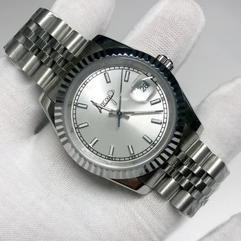 

top Blue dial Silver Classic men 36mm mechanical glide smooth watch 2813 movement Luxury brand Day Date model AAA watches