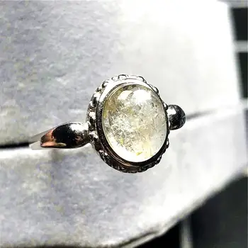 

Natural Gold Rutilated Quartz Ring For Woman Lady Man Crystal 12x10mm Round Beads Silver Gemstone Adjustable Ring Jewelry AAAAA