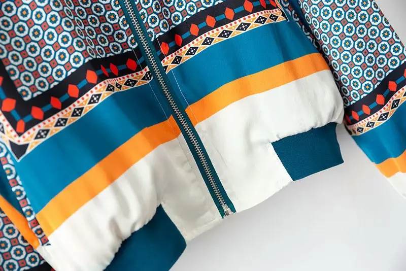 

2018 Ozhouzhan Summer New Style Fashion Heat Transfer Floral Patterns Stand Collar Jacket