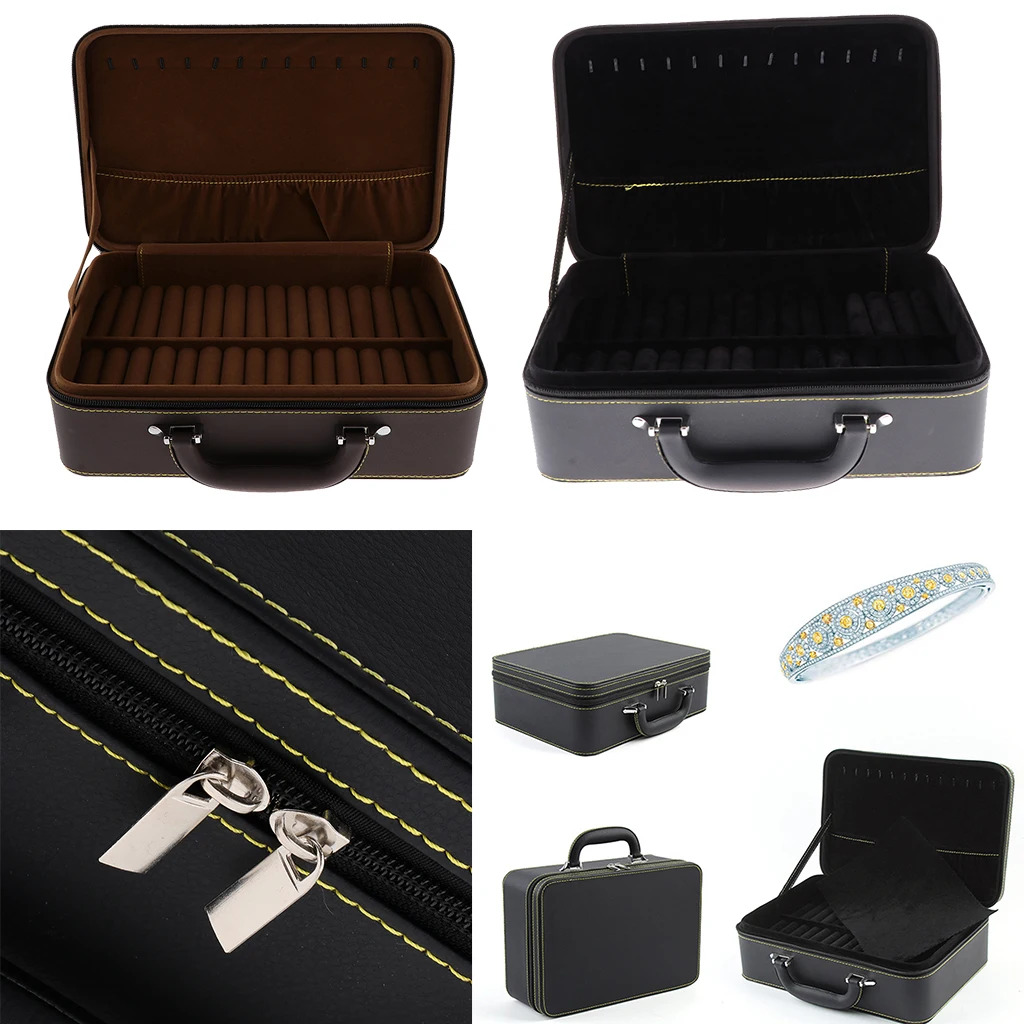 

Portable PU Leather Jewellery Display Travel Organizer Box Ring Storage Holder with Zipper 31 x 22.5 x 11.2cm