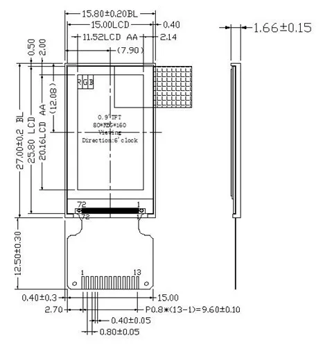0,9 дюймов 13PIN SPI TFT lcd цветной экран ST7735S Привод IC 80*160