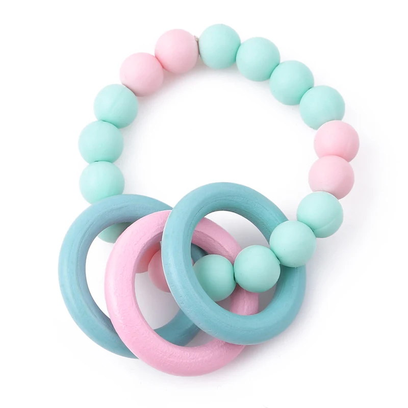 pink green Красочные детские деревянные кольца для прорезывания зубов браслет DIY ремесла новые круглые бусины соединители кольцо круги деревянные круглые детские игрушки - Цвет: pink green