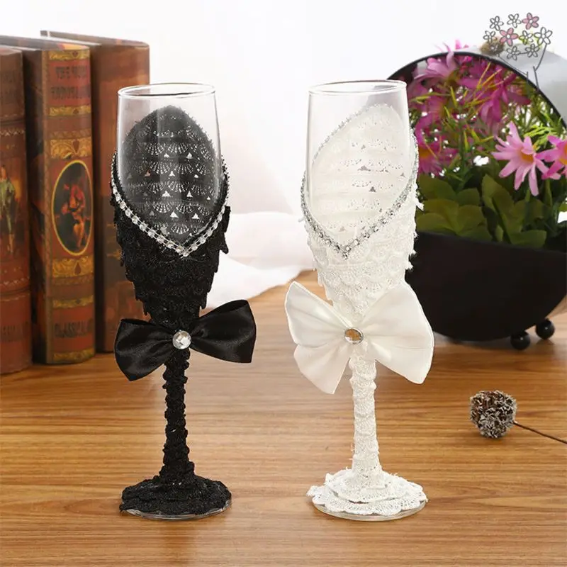OOTDTY, комплект из 2 предметов, свадебное стекло, креативный, черное, белое платье, кристалл, свадебное шампанское, стекло