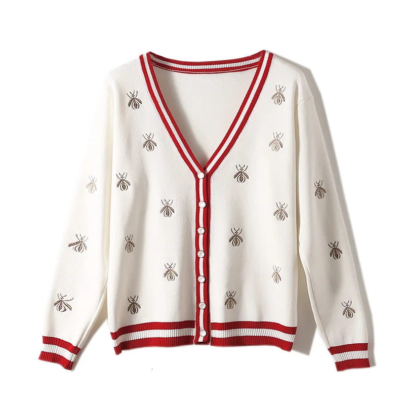 2019 Summer Bee Embroidery Sunscreen Clothes Air Conditioner Silk Shirt Knitting Cardigan Woman Thin Section France Niche Design | Женская