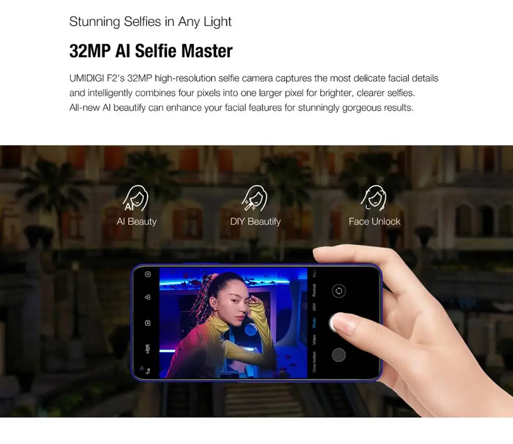 Смартфон UMIDIGI F2 с глобальной версией 6,5" FHD 6 ГБ 128 ГБ 48MP AI Quad camera 32MP Selfie Helio P70 5150 мАч NFC Android 10