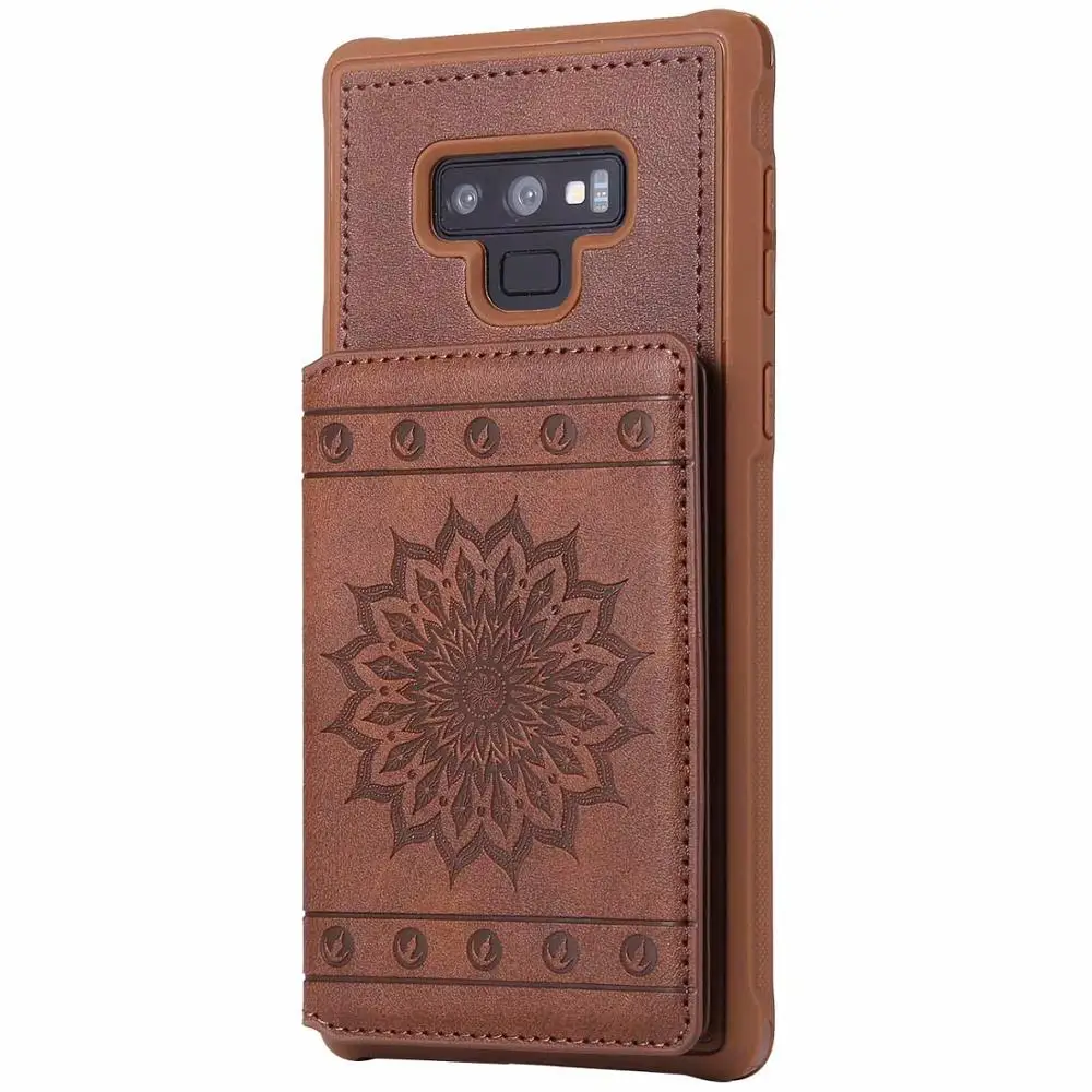 coffee Рельефный чехол-кошелек для samsung Note 9, чехол-книжка, двойная пластиковая пряжка, держатели с Съемный ремешок для samsung S8 S9 S10 Funda - Цвет: coffee