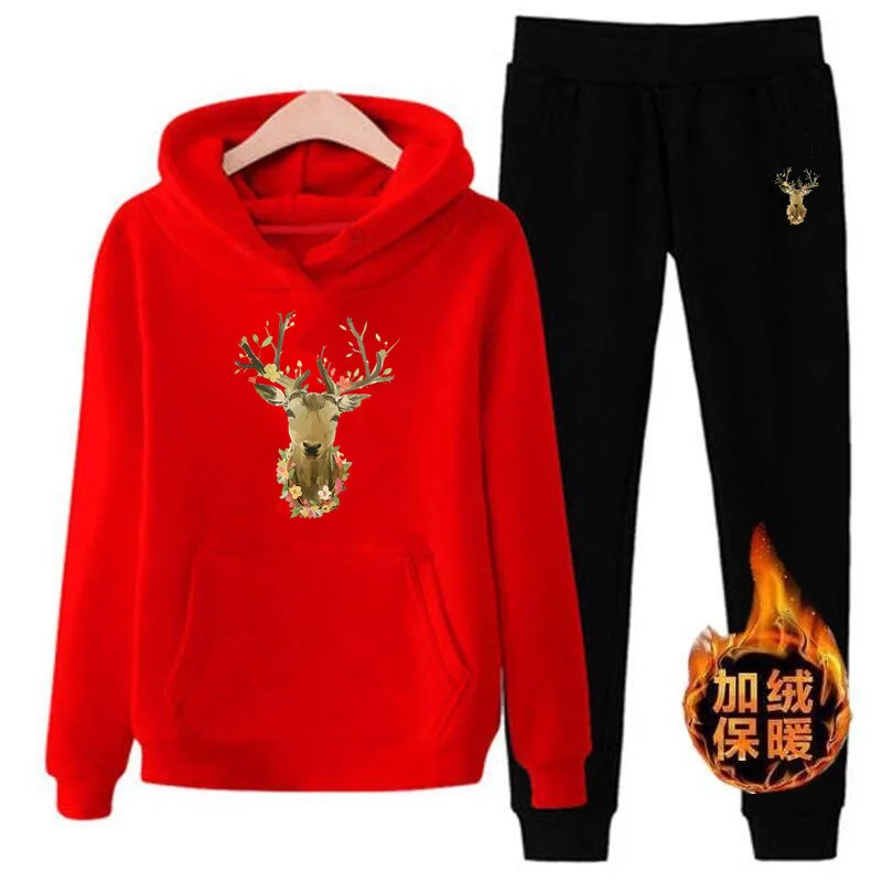 

2019 Fashion & Sports WOMEN'S Suit Korean-style Students Versatile Loose-Fit Cartoon Casual plus Velvet Hoodie WOMEN'S Suit