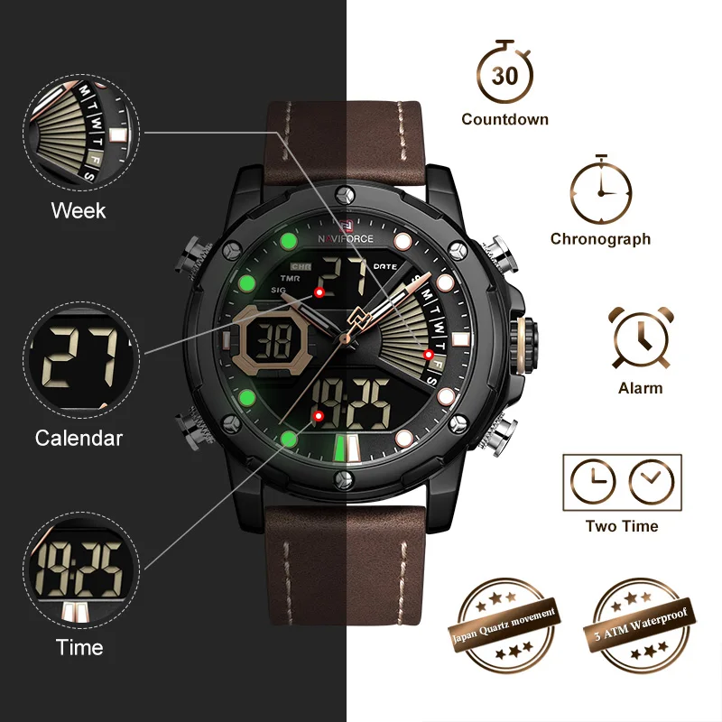 NAVIFORCE мужские часы с коробкой набор для продажи спортивные светодиодный
