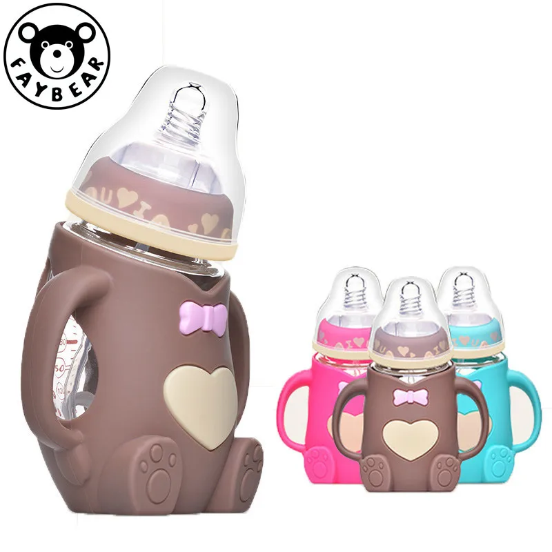 

Silicone Baby 240ml Milk Feeding Bottle Mamadeira Vidro Bpa Free Safe Infant Juice Water Feeding Bottle Cup Glass Nursing Feede