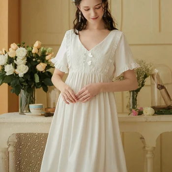 

Summer Women Vintage Palace Style Nightdress Ladies Lace Lolita Victorian Nightgowns Sexy Nightwear V-neck Sleepwear Negligee