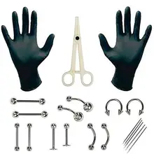 Горячая 20 шт./компл. и украшения для пирсинга Иглы Набор инструментов Набор живота в язык, бровь для сосков, губ бровей Триммер для носа губ язык набор инструментов для татуировки