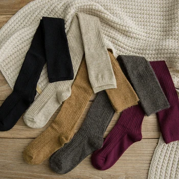 

Cashmere Over Knee-High Socks Fluffy Boot Skinny Wool Women Solid Thigh Stocking